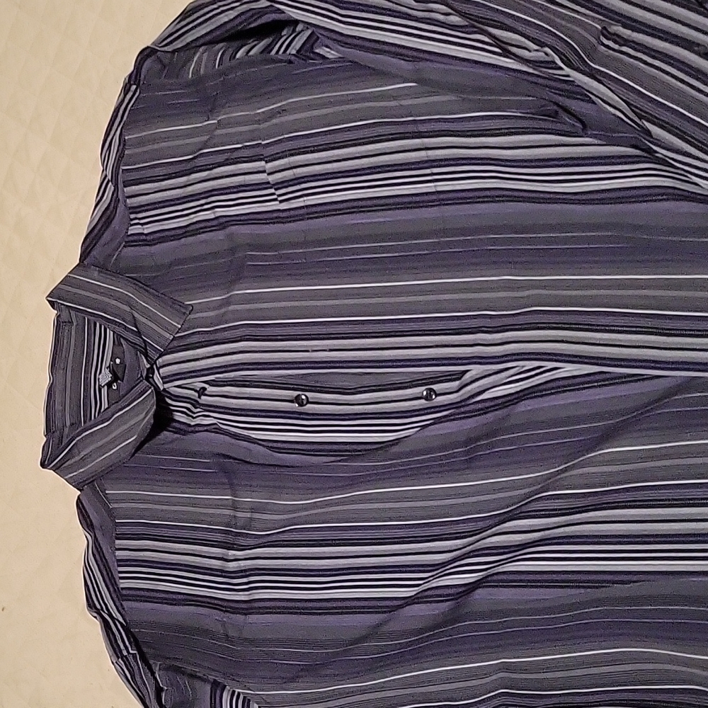 EUC Claiborne Dress Shirt Black Purple Grey Stripes 3XLT